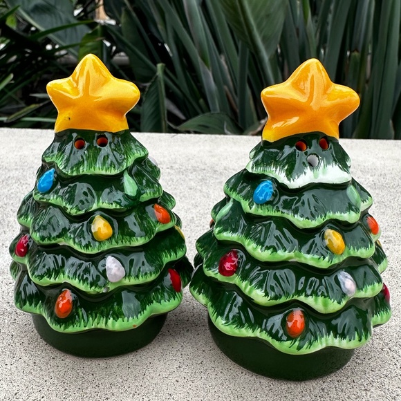 Mr Christmas retro green tree SALT & PEPPER shaker set vintage in box - Picture 9 of 10